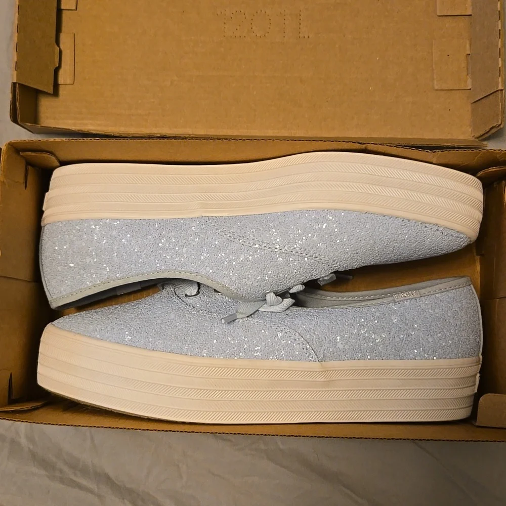 Keds Light Blue Glitter Platform Shoes Size 8.5